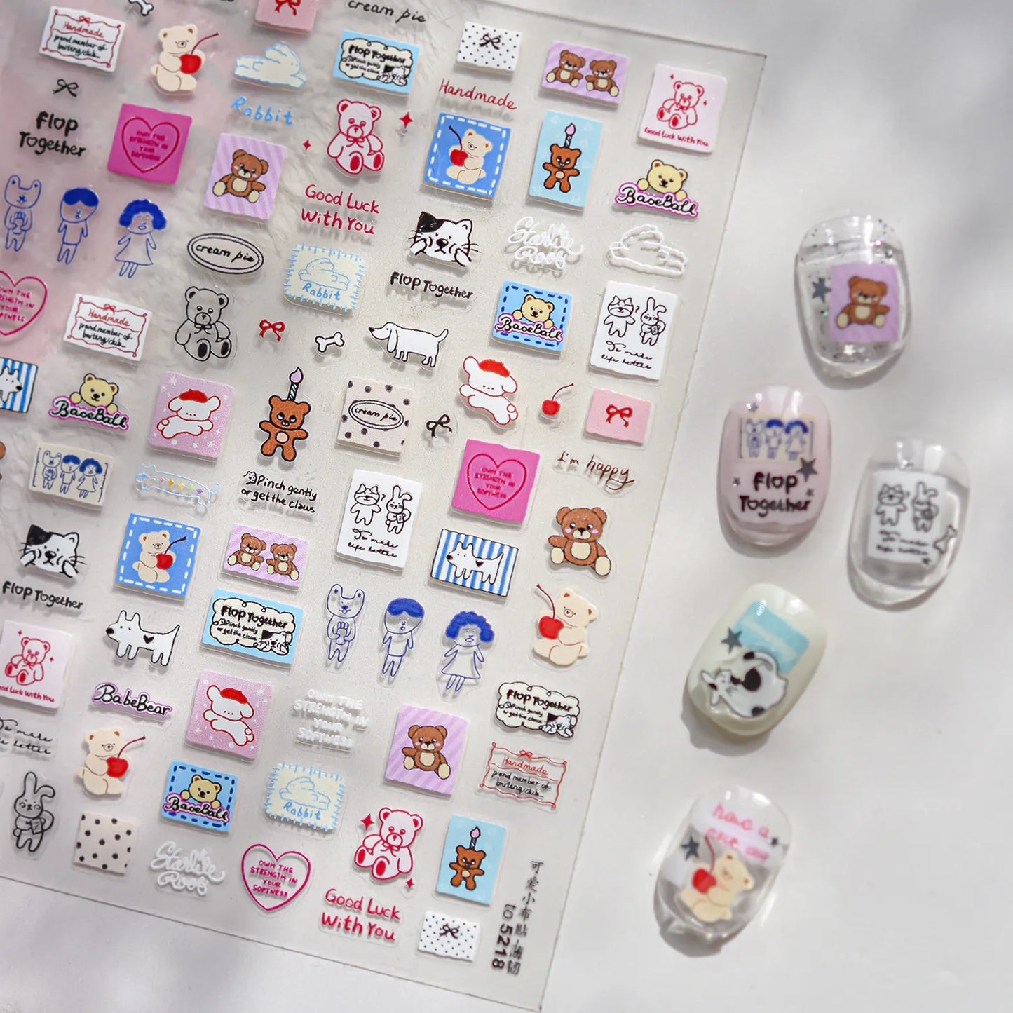 Kawaii Bear & Friends Nail Stickers | Cute Korean Doodle Art Nail Art Decals 5218
