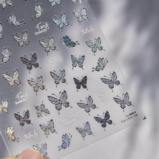 Laser Butterfly Nail Art Stickers Adhesive Embossed Sticker Decals