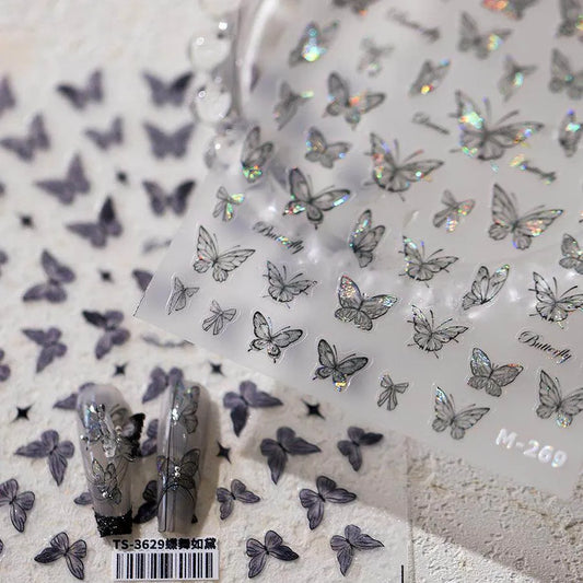 Laser Butterfly Nail Art Stickers Adhesive Slider Black Butterfly Sticker Decals M269