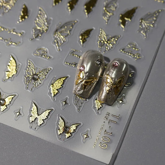 Laser Butterfly Nail Art Stickers Adhesive Slider Metal Colors Butterfly Sticker Decals TL109