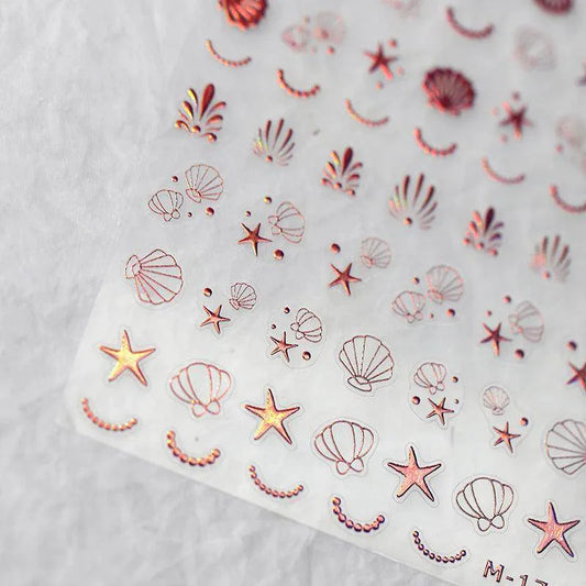 Laser Starfish Nail Art Stickers Adhesive Slider Embossed Shell Sea Sticker Decals M176
