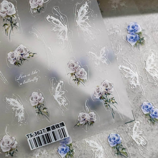 Lavender Flower Nail Art Stickers Adhesive Slider Rose Sticker Decals TS3627