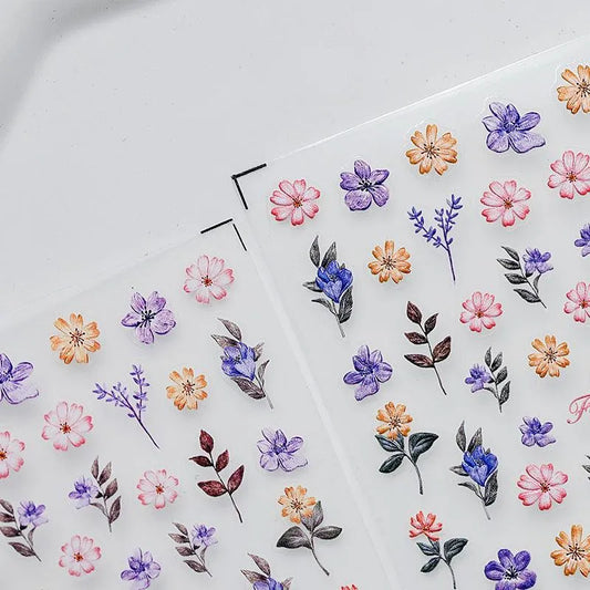 Lavender Nail Art Stickers 3D Adhesive Slider Flower Leaf Sticker Decals TS2512