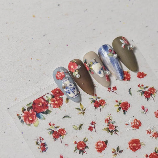 Lavender Nail Art Stickers Flower Adhesive Embossed Wisteria Rose Sticker Decals to3309