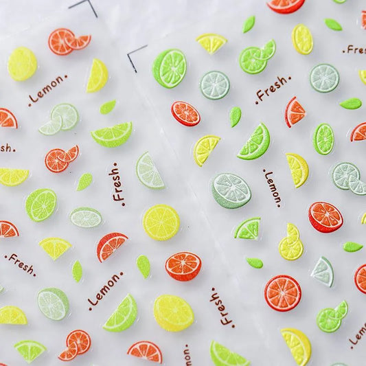 Lemon Orange Nail Art Stickers Summer Fruit Adhesive Slider Sticker Decals TS3006