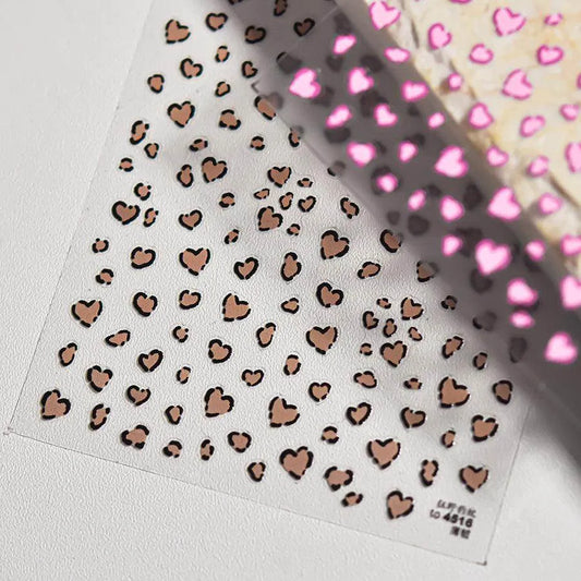 Leopard Print Nail Art Stickers Heart Shape Adhesive Embossed Sticker Decals