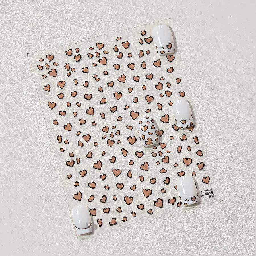 Leopard Print Nail Art Stickers Heart Shape Adhesive Embossed Sticker Decals