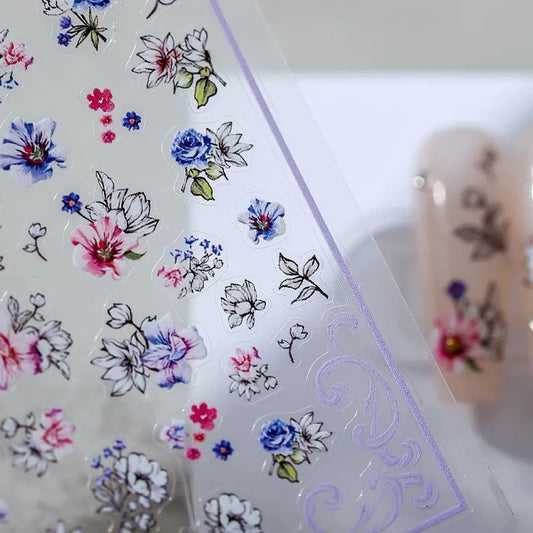 Line Flower Nail Art Stickers Floral Adhesive Slider Sticker Decals TS1487