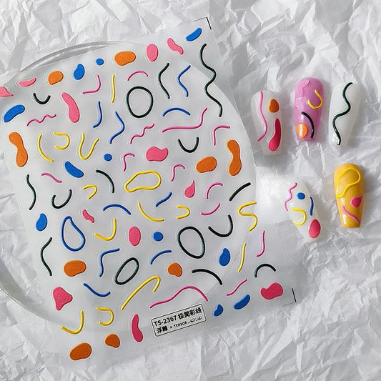 Line Nail Art Stickers Adhesive Slider Colorful Lines Sticker Decals TS2367