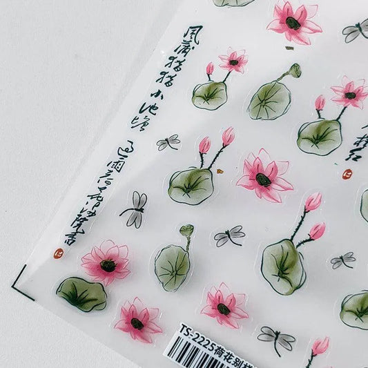 Lotus Nail Art Stickers Adhesive Slider Lotus Flower Sticker Decals TS2225