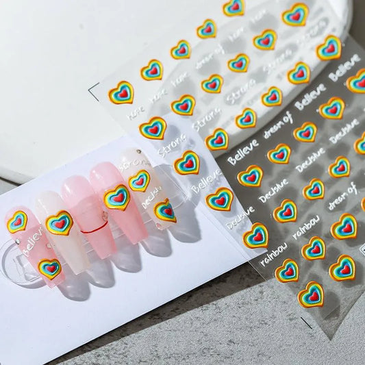 Love Hearts Nail Art Stickers Adhesive Embossed Heart Sticker Decals TS1544