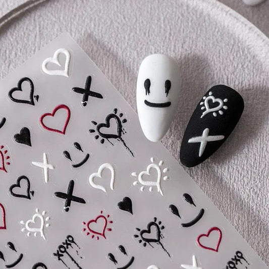 Love Nail Art Stickers Adhesive Sliders Graffiti Ghost Face Embossed Sticker Decals TS2305