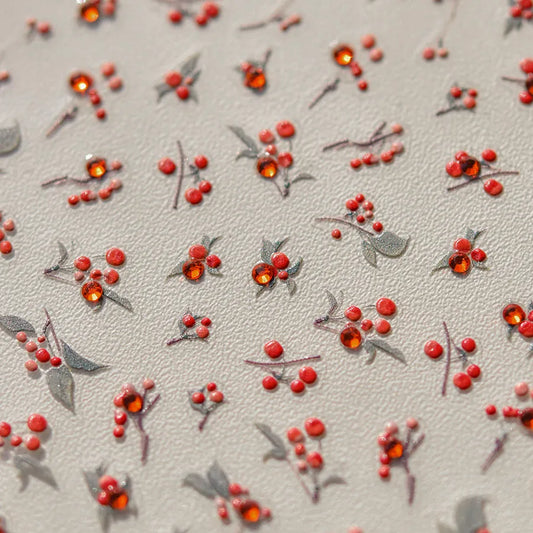 Love Red Bean Nail Art Stickers Adhesive Embossed Sticker Decals with Rhinestones TA285