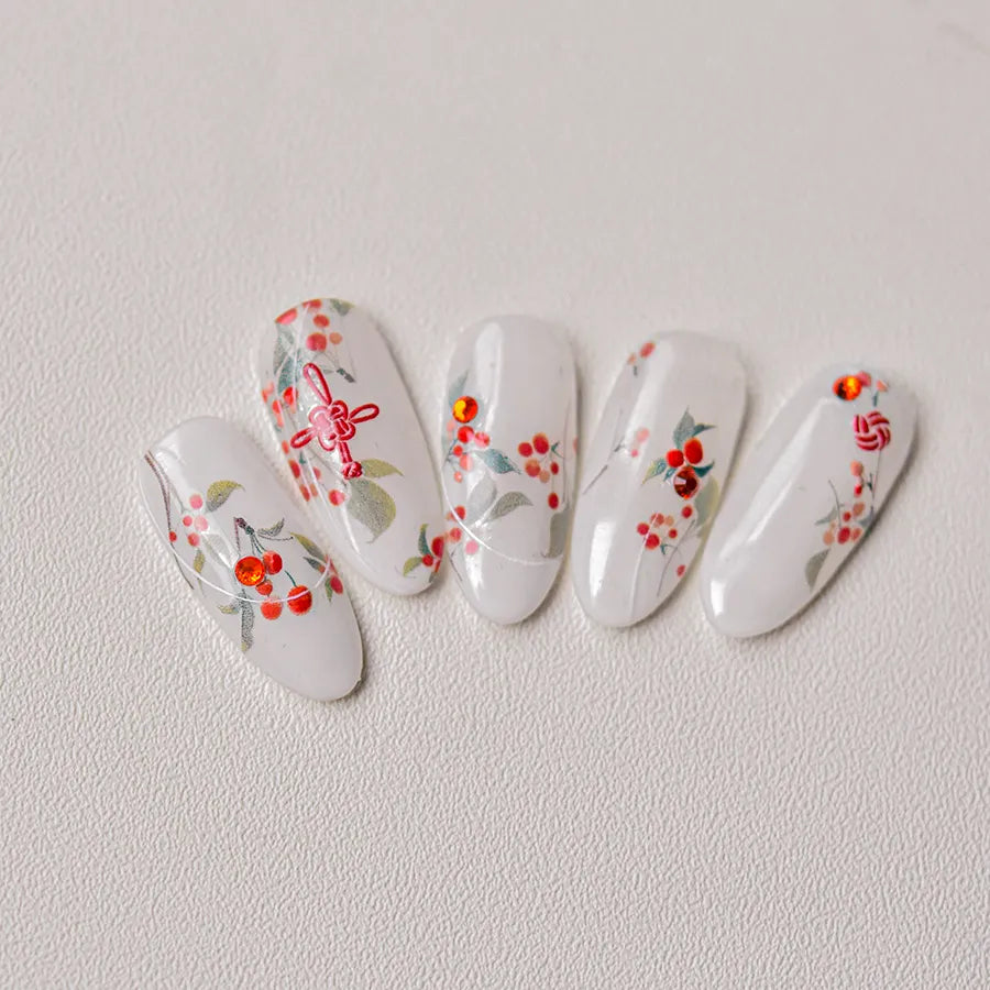 Love Red Bean Nail Art Stickers Adhesive Embossed Sticker Decals with Rhinestones TA285