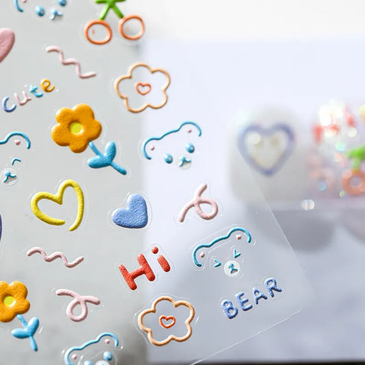 Lovely Graffiti Nail Art Stickers Heart Stars Flowers Design Adhesive Sticker Decals MN071