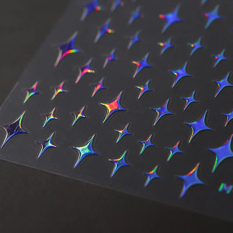 Gold Silver Star Nail Art Stickers Adhesive Metal Colors Cross Stars M004 laser