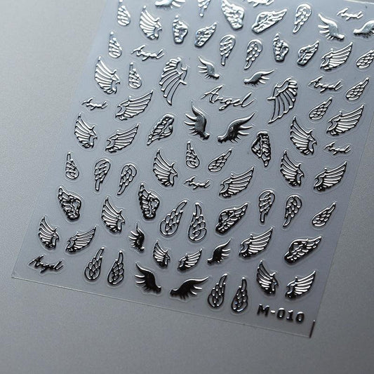 Silver Wing Nail Art Stickers Adhesive Sliders Embossed Metal Wings Sticker Decals M010