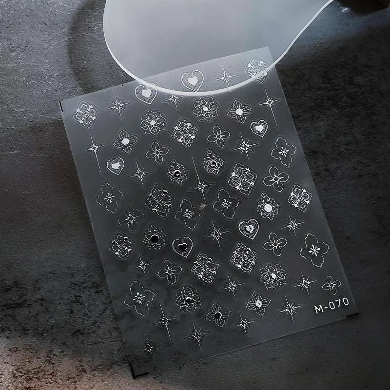 Gold Silver Pattern Nail Art Stickers Adhesive Sliders Sticker Decals M070 silver