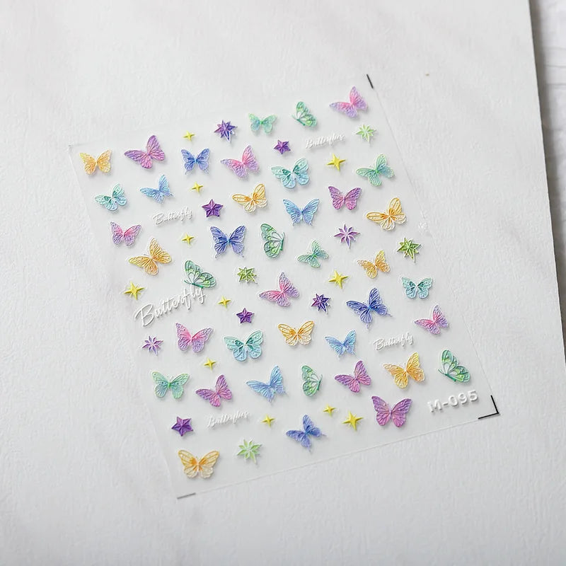 Nail Art Stickers Adhesive Sliders Shiny Butterfly Embossed Sticker Decals M095 embossed