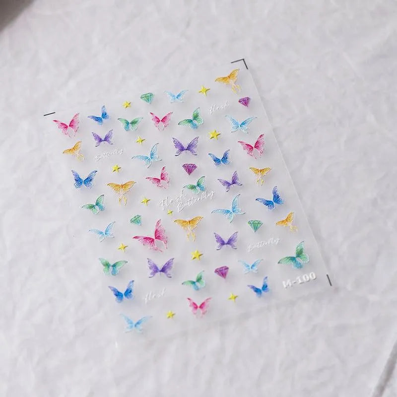 Nail Art Stickers Adhesive Sliders Shiny Butterfly Embossed Sticker Decals M100 embossed