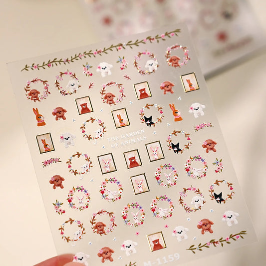Cute Animal & Floral Nail Stickers - Pet Decals for Charming Manicures M1159