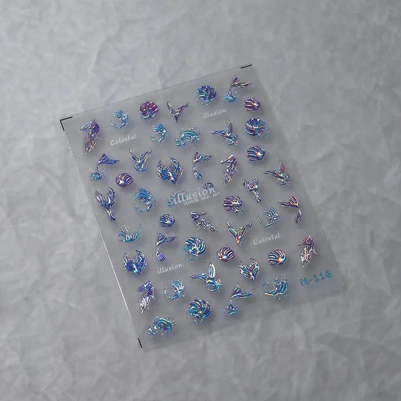 Illusion Mermaids Nail Art Stickers Sea Wave Jelly Adhesive Sticker Decals M116