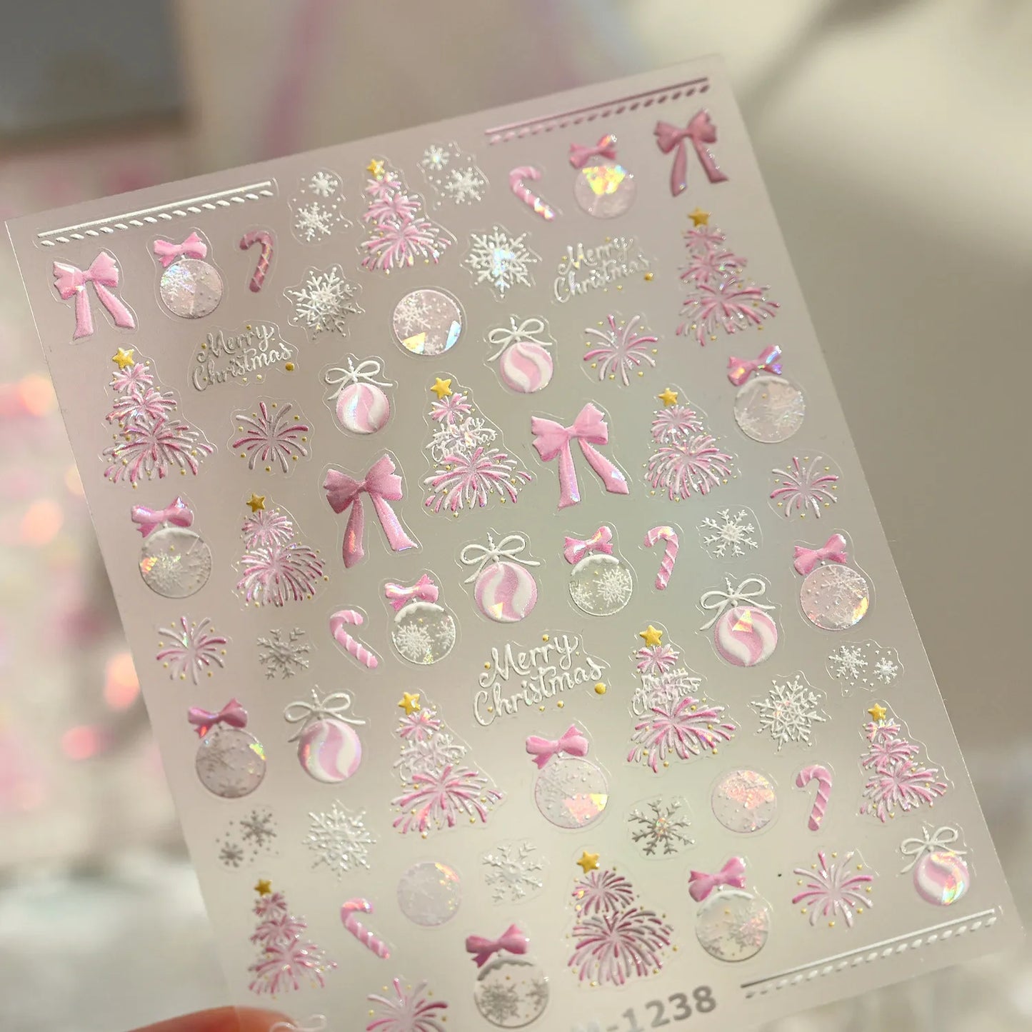 Christmas Snowflake Bow Nail Art Stickers M1238