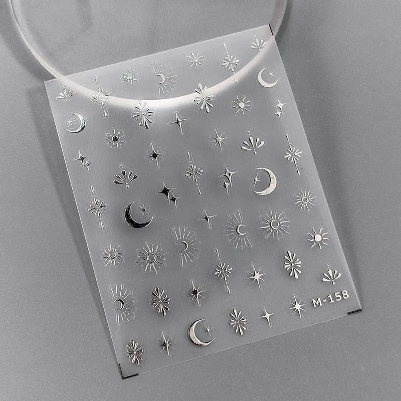 Metal Effect Nail Art Stickers Adhesive Sliders Laser Moon Lace Sticker Decals M158
