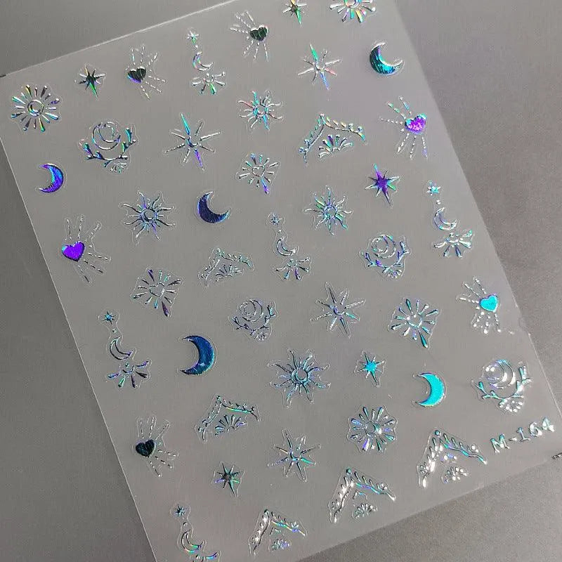 Nail Art Stickers Adhesive Slider Gold Silver Moon Shape Metal Sticker Decals M164 laser