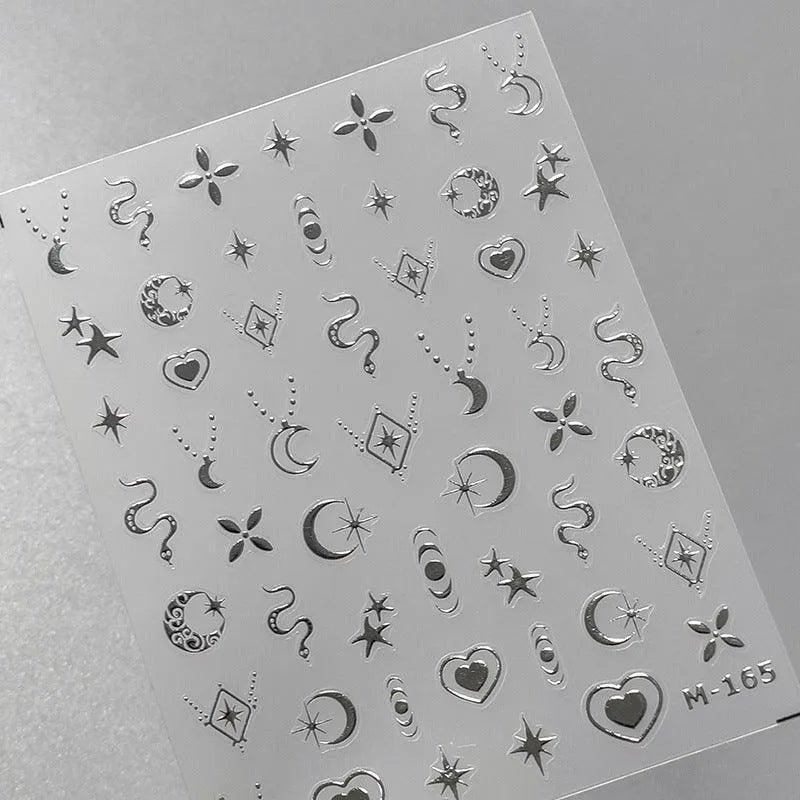Nail Art Stickers Adhesive Slider Gold Silver Moon Snake Shape Metal Sticker Decals M165 silver