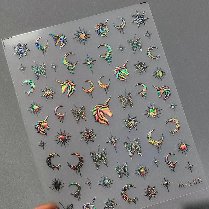 Nail Art Stickers Adhesive Sliders Laser Butterfly Moon Sticker Decals M166