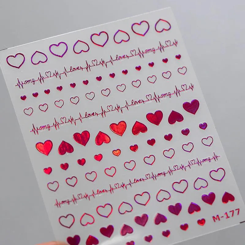 Nail Art Stickers Adhesive Slider Red Heart Embossed Sticker Decals M177 red