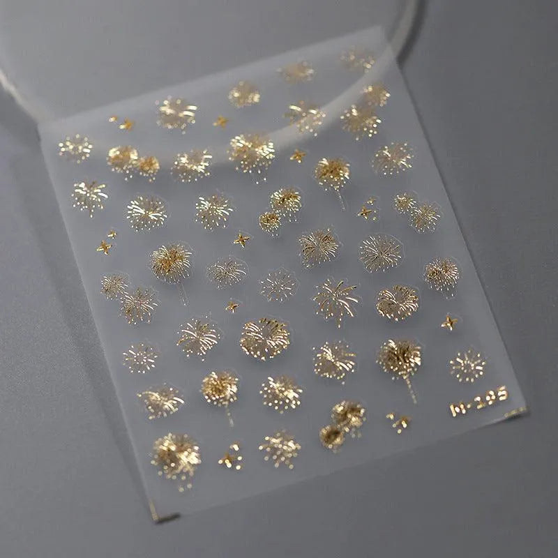 Fantasy Fireworks Nail Art Stickers Adhesive Embossed Fireworks Sticker Decals M195 gold