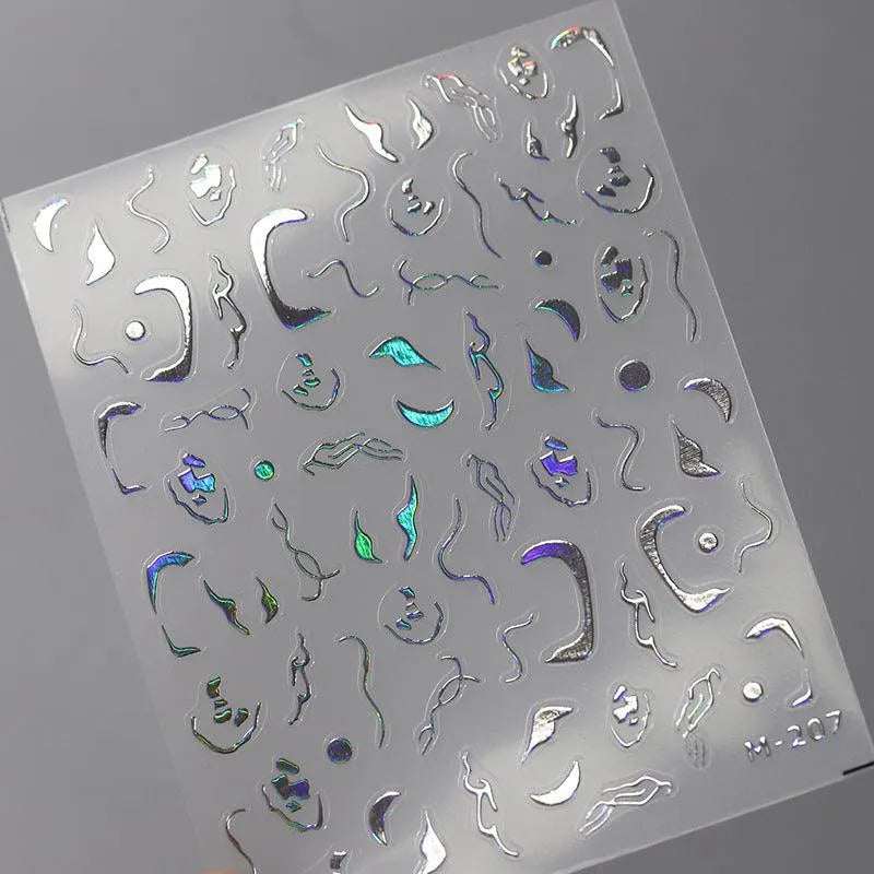 Nail Art Stickers Adhesive Slider Embossed Laser Lines Sticker Decals M207 Laser