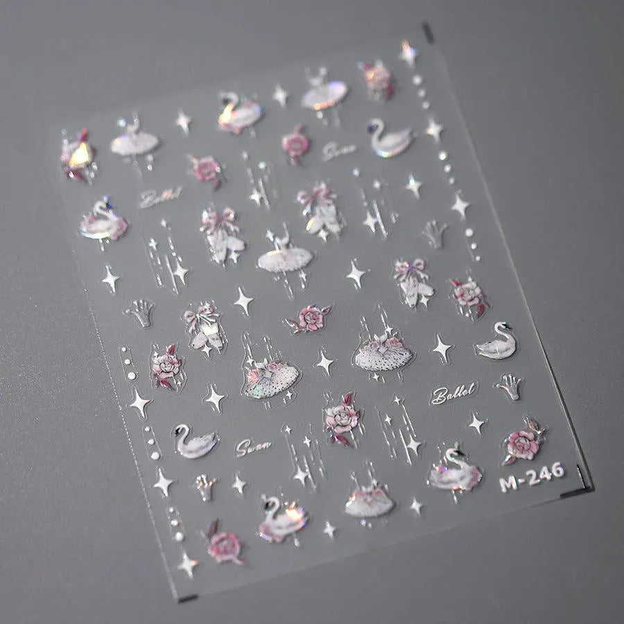 Laser Swan Nail Art Stickers Ballet Bow Adhesive Sticker Decals M246