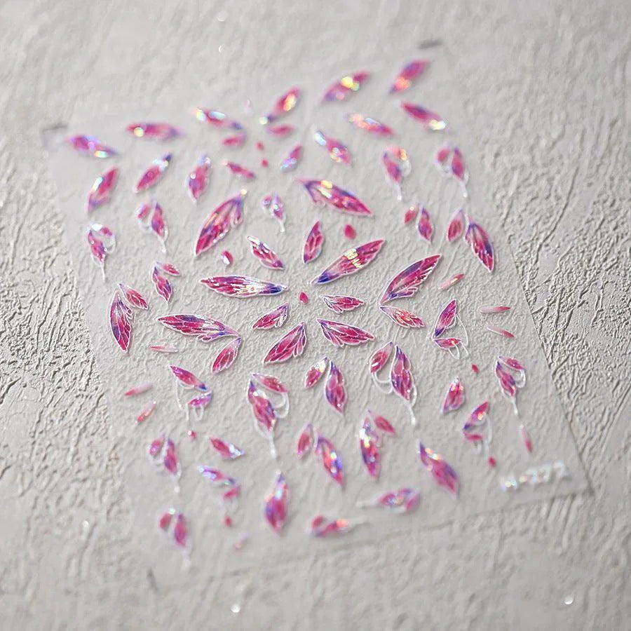 Pink Feather Wing Nail Art Stickers 3D Adhesive Butterfly Angel Wings Sticker Decals M272
