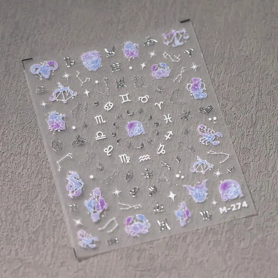 Nail Art Stickers Adhesive Slider Embossed Zodiac Aries Nail Sticker Decals DIY Nail Supplies M274