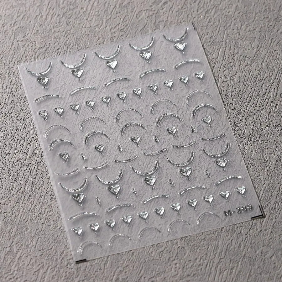 Gold French Line Nail Art Stickers Adhesive Slider Gold Silver Heart Sticker Decals M289