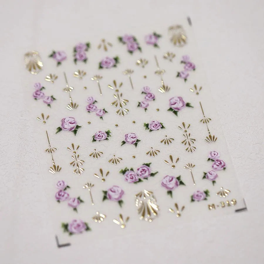 Rose Nail Art Stickers Adhesive Slider Metal Color Flowers Sticker Decals M319