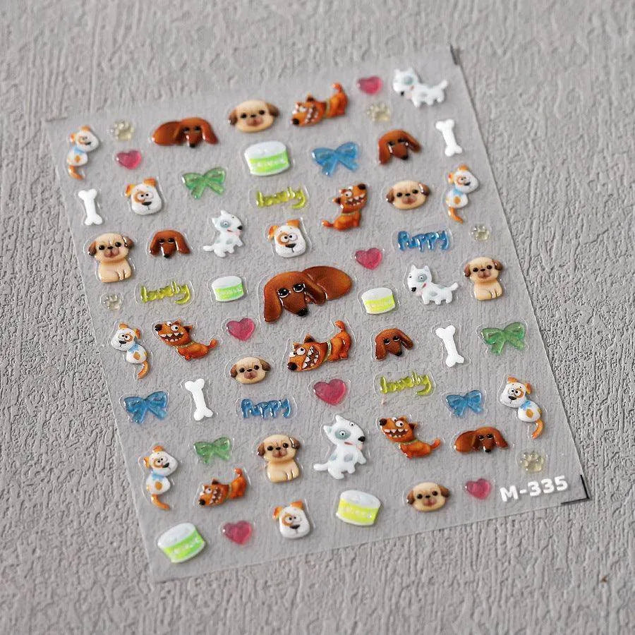Cartoon Dog Nail Art Stickers Adhesive Embossed Puppy Dogs Sticker Decals M335
