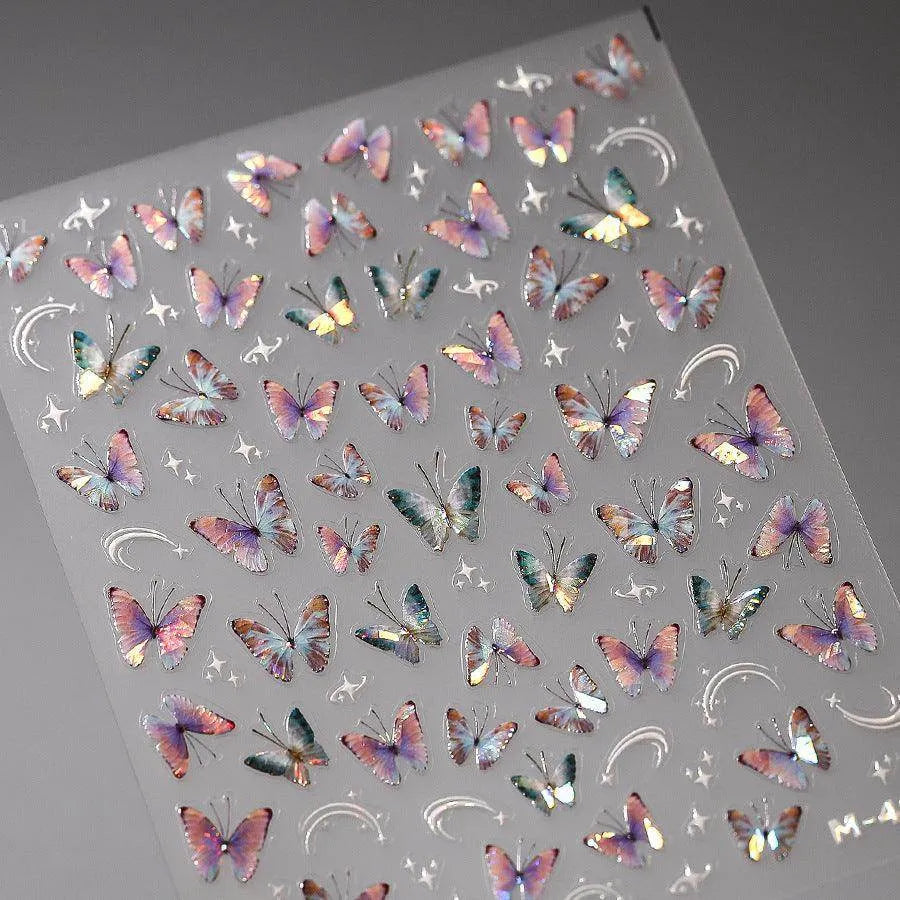 Gradient Butterfly Nail Art Stickers Laser Butterfly Adhesive Embossed Sticker Decals M495