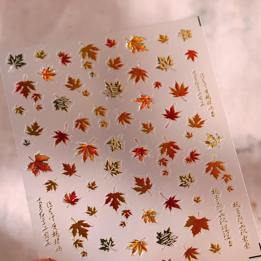 3D Embossed Fall Maple Leaf Nail Stickers - Thanksgiving Nail Art Decals 681