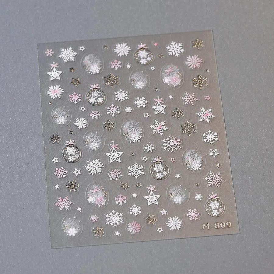 Crystal Snow Ball Nail Art Stickers Adhesive Winter Christmas Embossed Sticker Decals M809 Silver