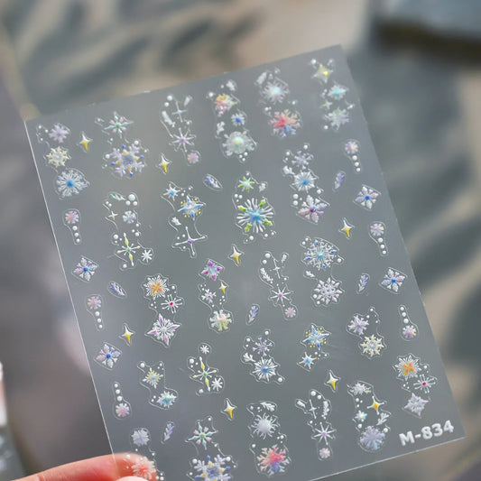 Holographic Snowflake & Star 3D Nail Stickers - Winter Christmas Nail Art Decals M834