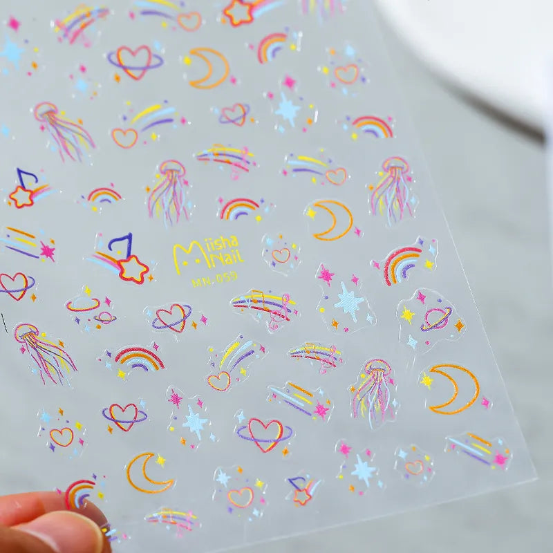 Colorful Graffiti Lines Nail Art Stickers Adhesive Slider Stars Jellyfish Sticker Decals MN059
