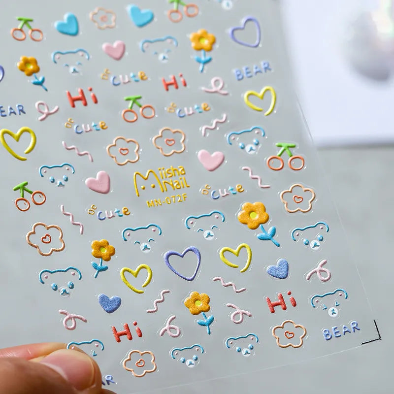 Lovely Graffiti Nail Art Stickers Heart Stars Flowers Design Adhesive Sticker Decals MN072F embossed