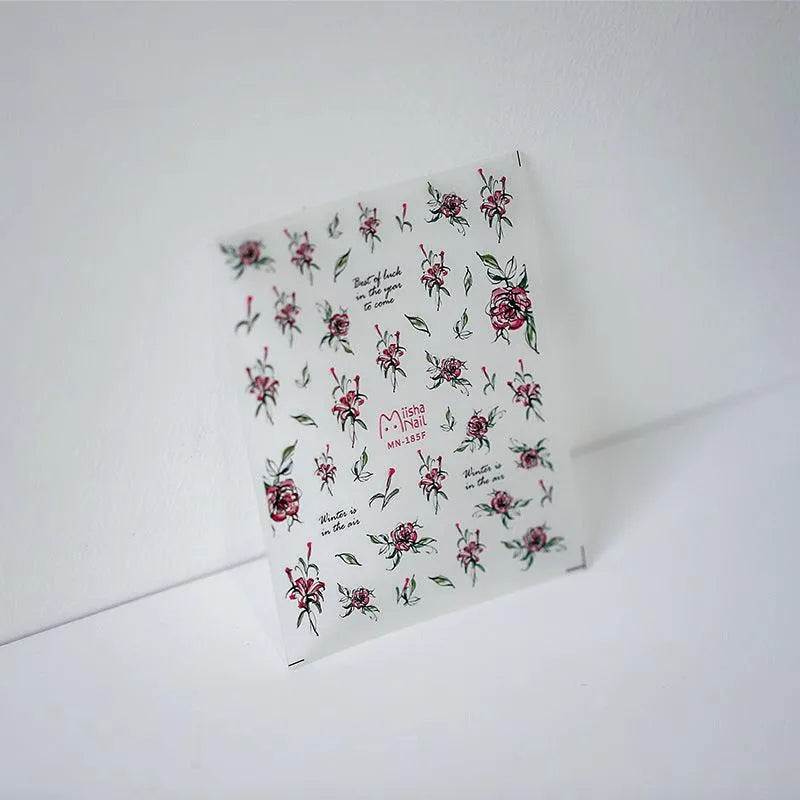 Floral Nail Art Stickers Adhesive Slider Flower Leaf Sticker Decals MN185F embossed