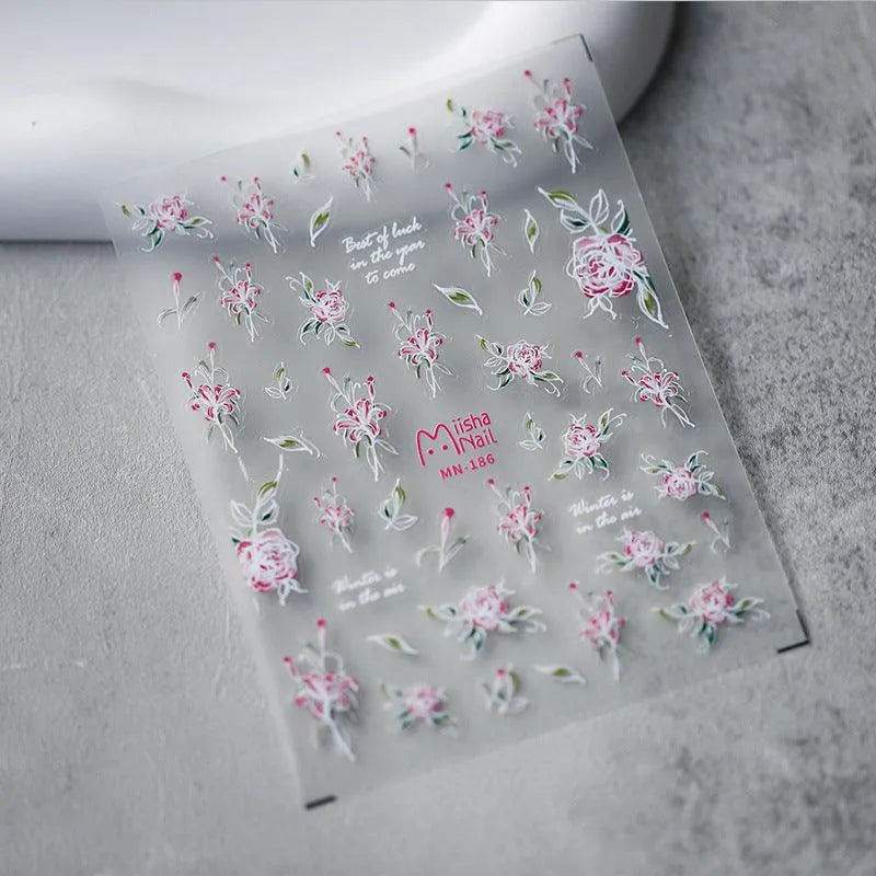 Floral Nail Art Stickers Adhesive Slider Flower Leaf Sticker Decals MN186