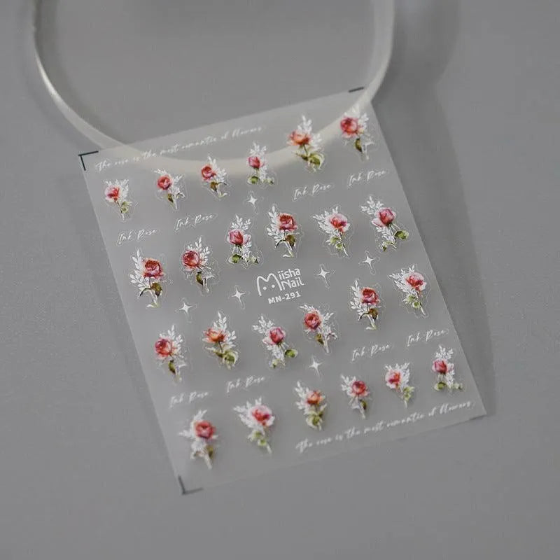 Rose Nail Art Stickers Metal Style Rose Flower Adhesive Embossed Sticker Decals MN291
