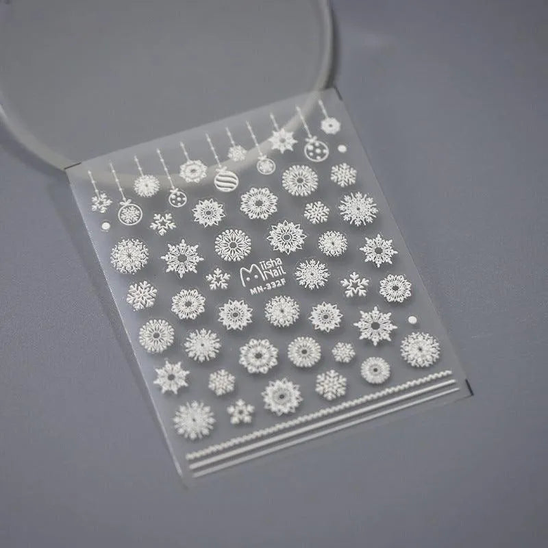 Snowflake Nail Art Stickers Winter Xmas Snow Adhesive Sticker Decals MN332F embossed
